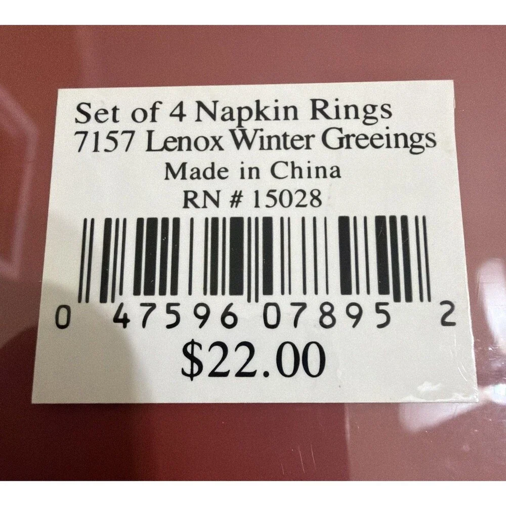 Vtg Lenox Christmas Napkin Rings Winter Greetings Set Of 4 Red & Gold Classic